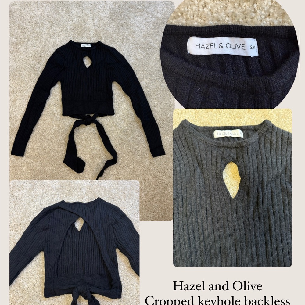 Hazel and Olive Black Cropped Keyhole Backless Top